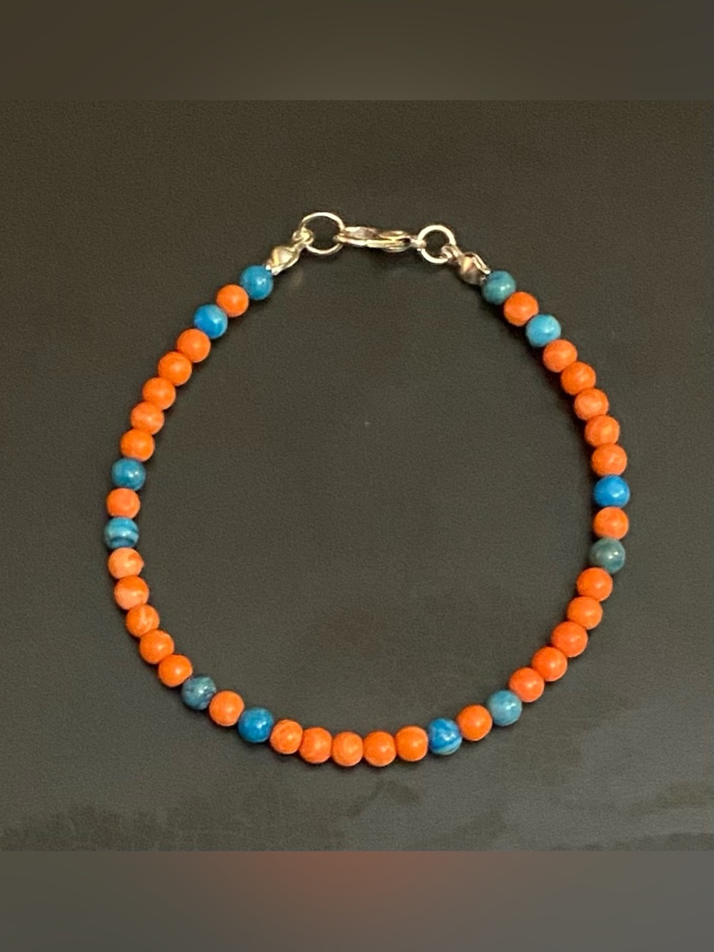 Orange Howlite & Lab created Turquoise bracelet - Picture 2 of 2